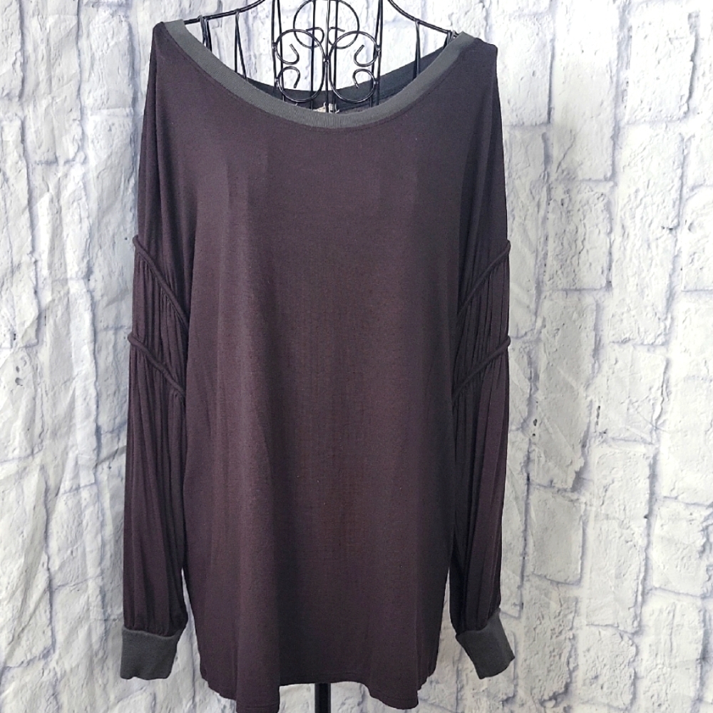 Gimmicks by‎ BKE Large Brown Oversized Tunic Top Ruched Sleeve Boho